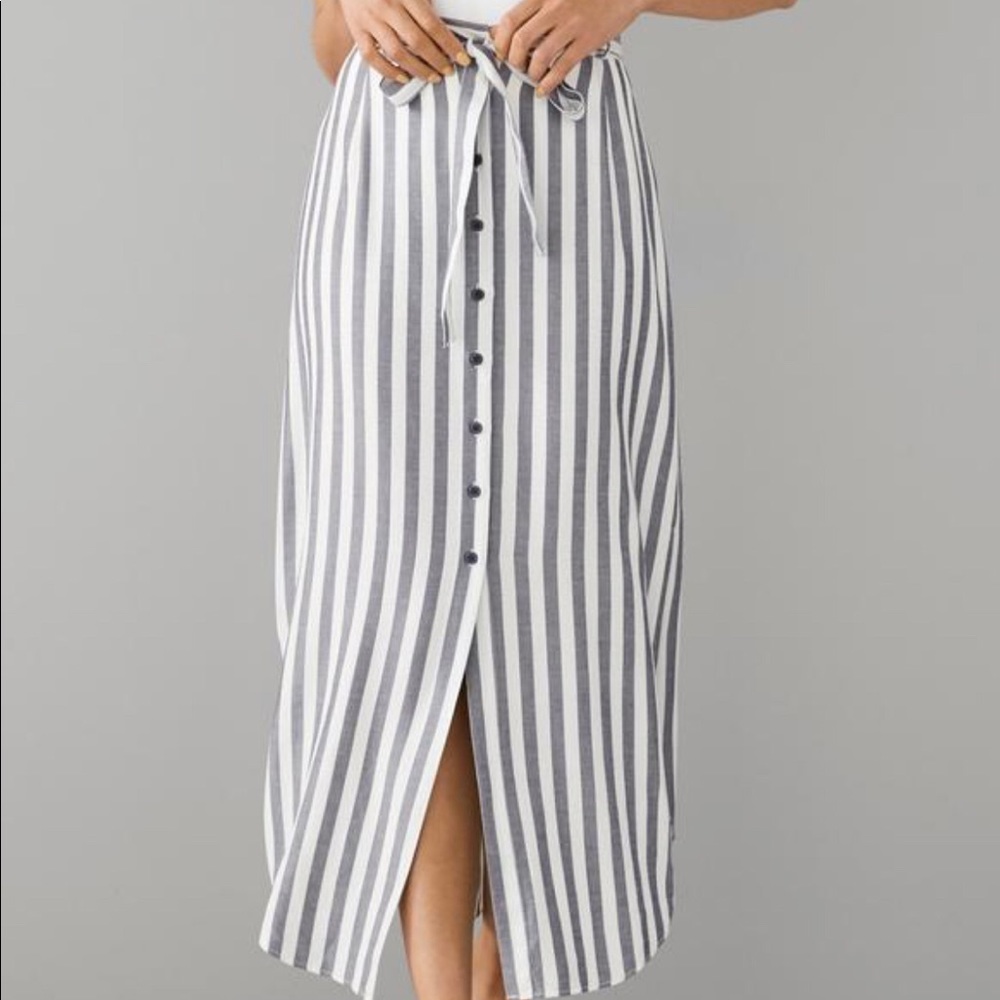 Blue and white striped midi skirt